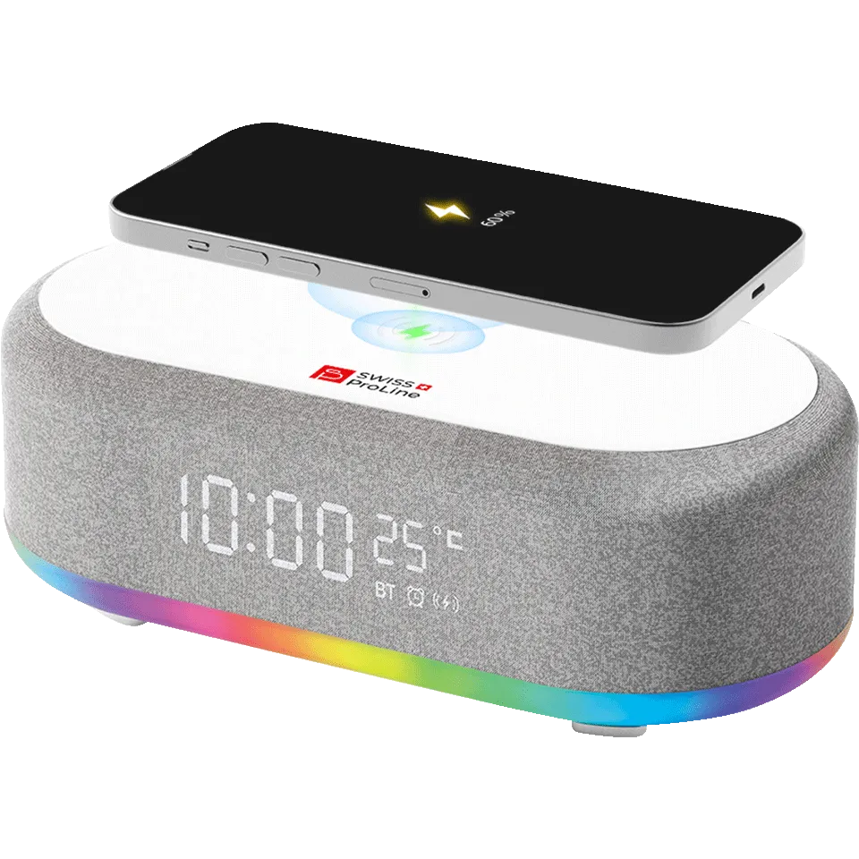 Réveil 6en1 (horloge, réveil, chargeur, LED, enceinte, thermomètre)