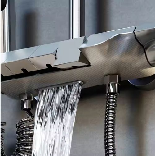 Ensemble de robinet de douche de salle de bain 4 fonctions, thermostat de douche à affichage numérique, gris noir, robinets en cuivre à décharge haute pression