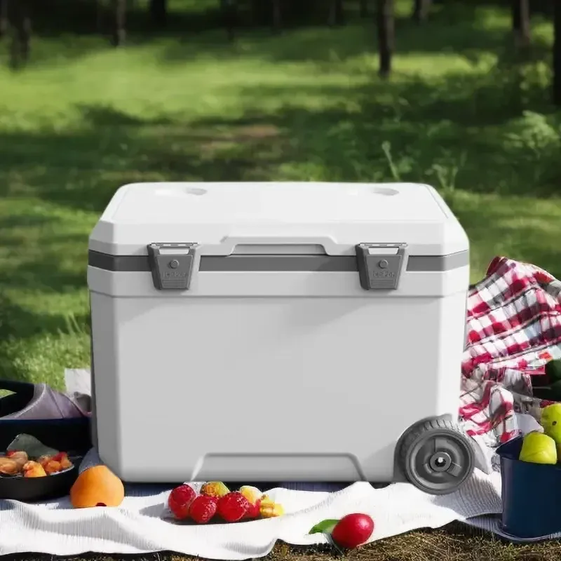 1pc Chariot extérieur de 11,89 gallons avec boîte isotherme à roulettes, boîte de stockage de nourriture fraîche de camping Support de voiture et support de bateau Réfrigérateur alimentaire de grande capacité