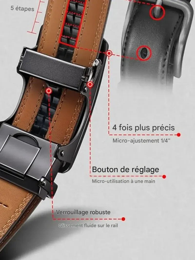 Ceinture à cliquet en cuir pour homme, style décontracté et ajustable (35 mm), ceinture en cuir