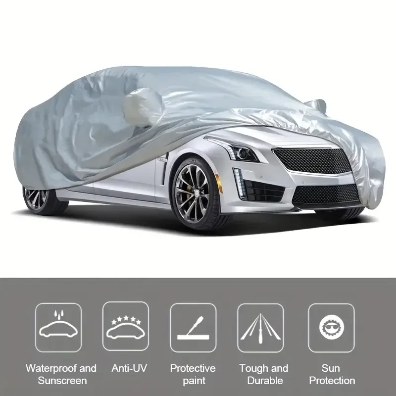 1pc Housse de Voiture Universelle Étanche - Protection Extérieure Contre les UV, Pluie, Poussière et Résistante aux Hautes Températures, Matériau PEVA de Haute Qualité, Protection Toutes Saisons pour Véhicule, Anti-Poussière, Aspect Argenté, Accessoires Auto