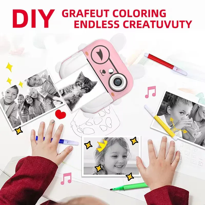 Appareil Photo Instantané pour Enfant – Impression, Vidéo, Jeux, Écran HD, Application Fun Print pour Connecter à un appareil et Personnalisation, 3 Rouleaux Inclus, Oreilles Lumineuses