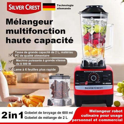Broyeur à sec industriel Silver Crest 2 L, 8 500 W, moteur 9525, avec 2 récipients