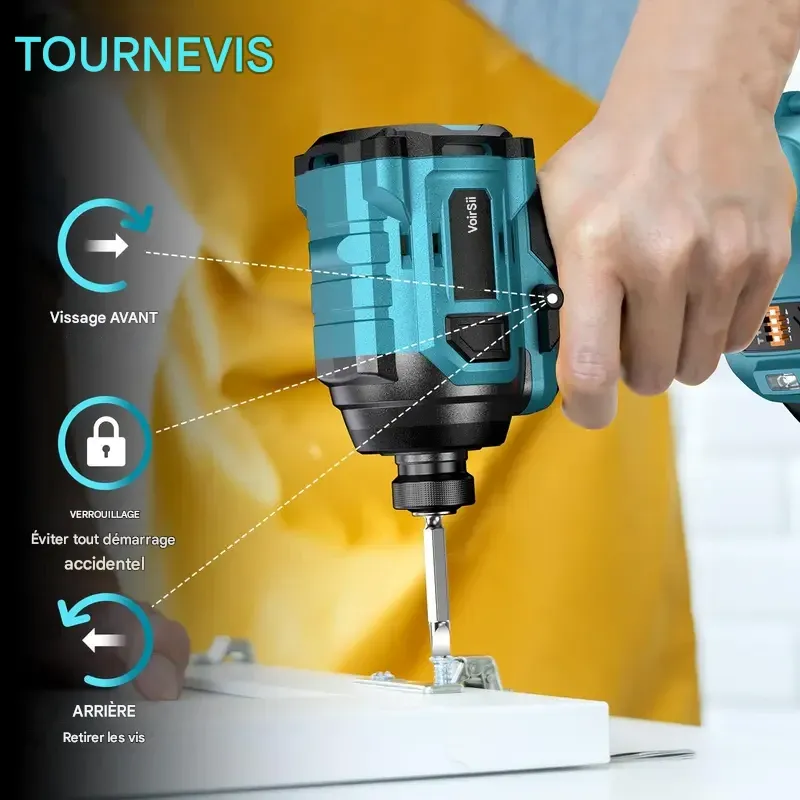 Kit combiné perceuse sans fil sans balais Seesii 3-8'' et visseuse à chocs 1-4'' avec 2 batteries, ensemble d'outils électriques sans balais 21 V Max avec chargeur rapide, offres du Black Friday