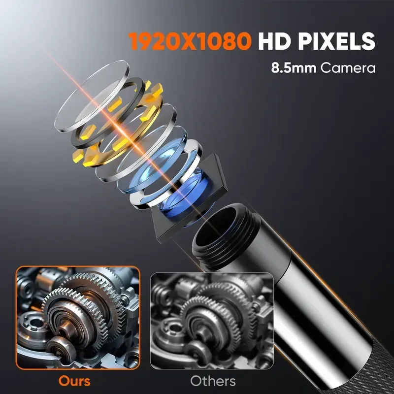 Caméra endoscopique bidirectionnelle SHEKAR 0,33 po x 0,23 po avec carte mémoire 32 Go, endoscope étanche rotatif à 360° avec lumière, caméra serpent articulée, idéale pour l'inspection automobile, mécanique, murale, de véhicules, de canalisations et le bricolage.