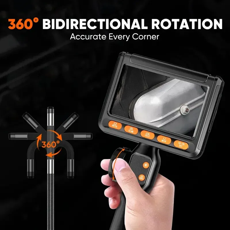 Caméra endoscopique bidirectionnelle SHEKAR 0,33 po x 0,23 po avec carte mémoire 32 Go, endoscope étanche rotatif à 360° avec lumière, caméra serpent articulée, idéale pour l'inspection automobile, mécanique, murale, de véhicules, de canalisations et le bricolage.