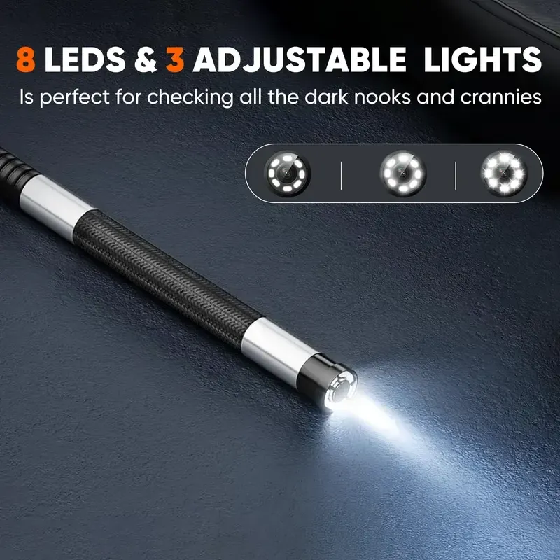 Caméra endoscopique bidirectionnelle SHEKAR 0,33 po x 0,23 po avec carte mémoire 32 Go, endoscope étanche rotatif à 360° avec lumière, caméra serpent articulée, idéale pour l'inspection automobile, mécanique, murale, de véhicules, de canalisations et le bricolage.