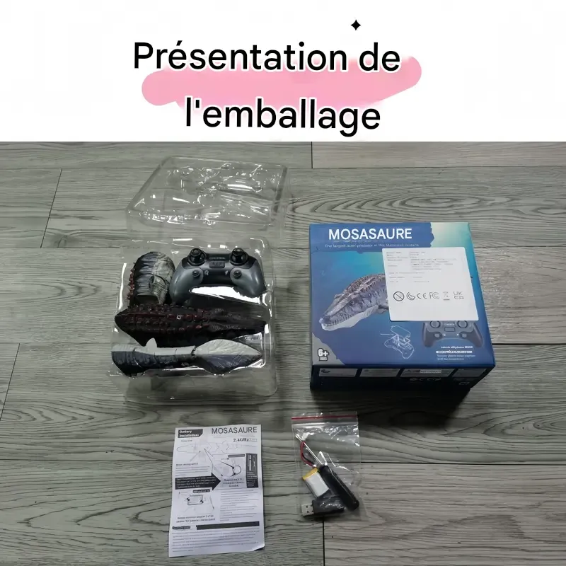 Dinosaure Mosasaure télécommandé, 1 dinosaure électrique rechargeable avec effets lumineux et jets d'eau, jouet pour la piscine, le bain, le lac et la mer