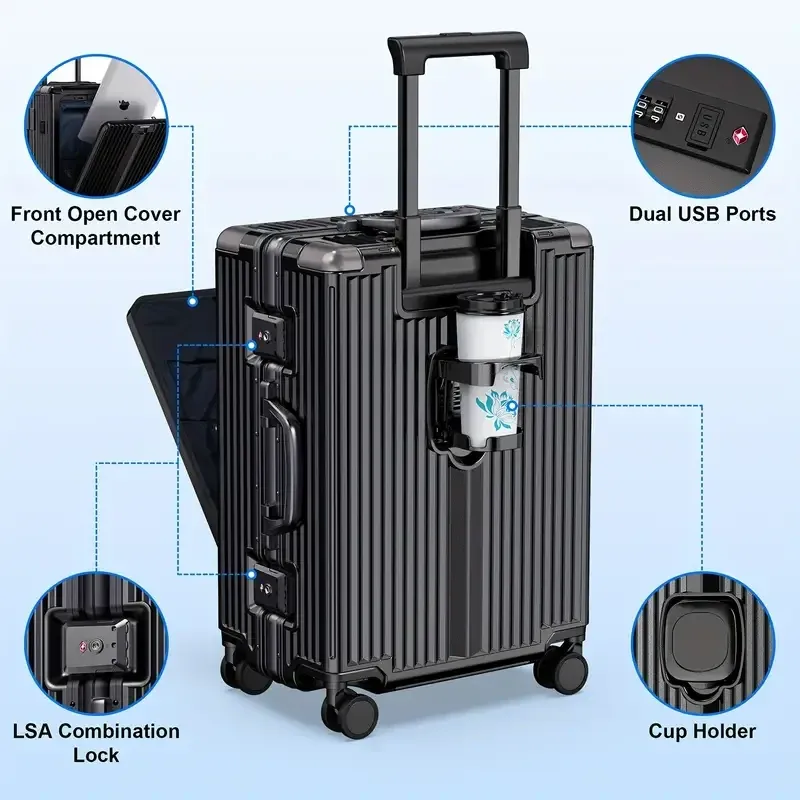 Valise à roulettes rigide de qualité supérieure de 24 pouces - Cadre en aluminium robuste, serrure à combinaison, coque en ABS durable, roulettes à roulement doux et poignée télescopique en aluminium.