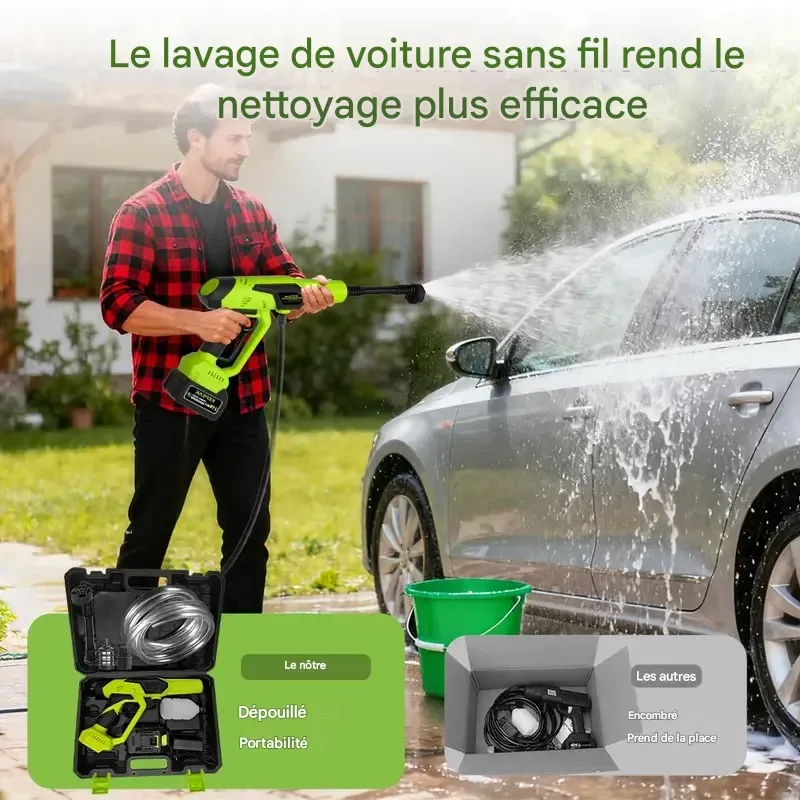 Nettoyeur haute pression portable sans fil, nettoyeur électrique haute puissance avec buse, alimenté par 2 batteries rechargeables, nettoyeur d'eau électrique portatif, cadeau idéal pour la Saint-Valentin