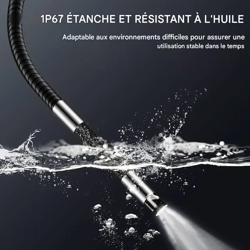 Caméra endoscopique bidirectionnelle SHEKAR 0,33 po x 0,23 po avec carte mémoire 32 Go, endoscope étanche rotatif à 360° avec lumière, caméra serpent articulée, idéale pour l'inspection automobile, mécanique, murale, de véhicules, de canalisations et le bricolage.