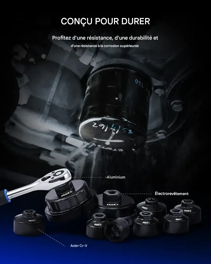 Jeu de 10 douilles Orion Motor Tech pour filtre à huile, profil bas, pour le démontage et la pose du bouchon de filtre à huile (24 mm, 27 mm, 29 mm, 30 mm, 32 mm, 36 mm, 38 mm). Compatible CR-V avec Toyota, VW, BMW et Mercedes. Entretien automobile.