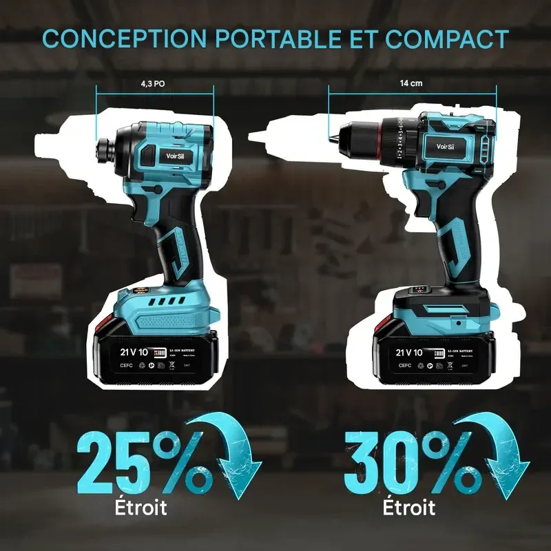 Kit combiné perceuse sans fil sans balais Seesii 3-8'' et visseuse à chocs 1-4'' avec 2 batteries, ensemble d'outils électriques sans balais 21 V Max avec chargeur rapide, offres du Black Friday