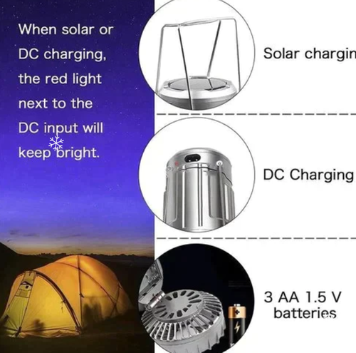 Ventilateur électrique portable extensible à batterie solaire au lithium + lampe de secours