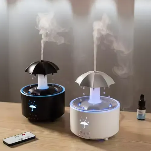 Veilleuse LED colorée avec télécommande, parapluie rotatif, humidificateur à gouttes d'eau, diffuseur d'huiles essentielles à ultrasons pour bureau