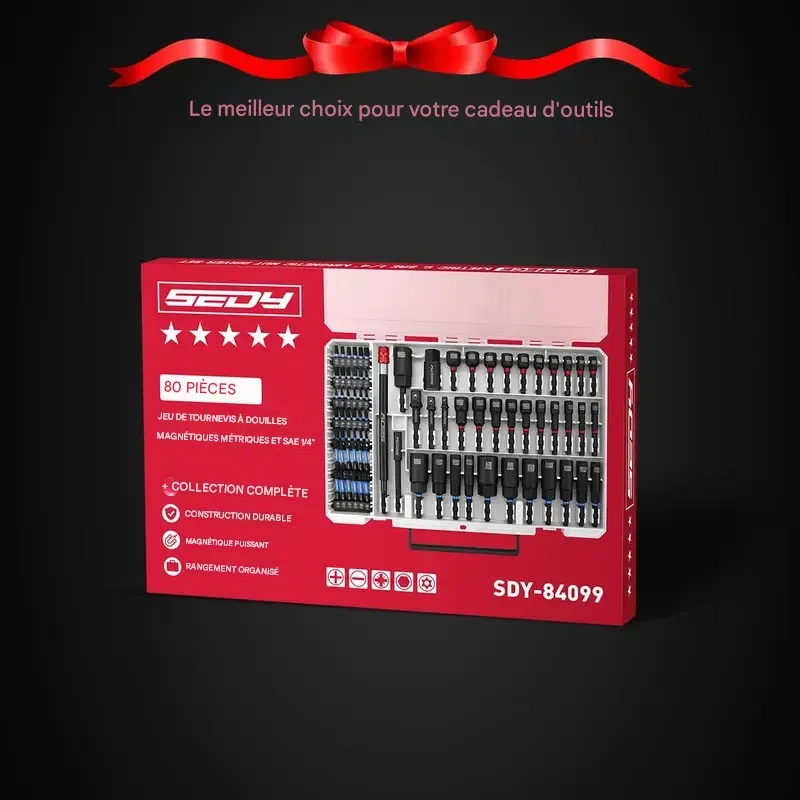 Coffret de tournevis à percussion magnétiques, 80 ou 41 pièces, métrique et SAE avec adaptateurs de douilles, porte-embouts, tournevis à oreilles, douilles universelles, rallonge à dégagement rapide, coffret de tournevis Power Bits, cadeau de Noël