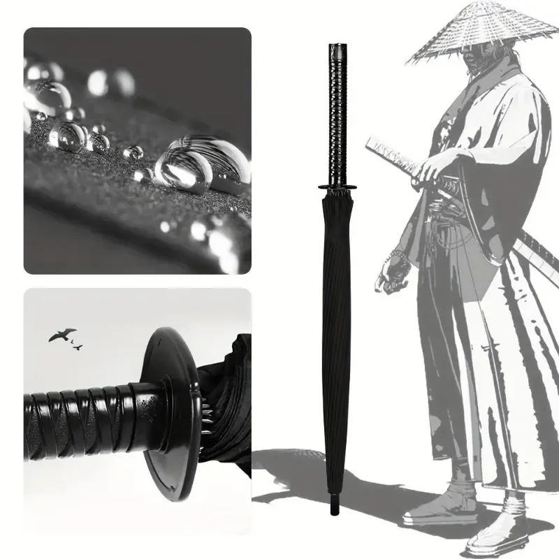 Parapluie de samouraï DKD en acier, coupe-vent, semi-automatique, style ninja, cadeau de Pâques idéal (24 baleines)