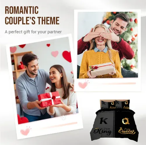 👑Ensemble de housses de couette 4 pièces pour couple Roi et Reine