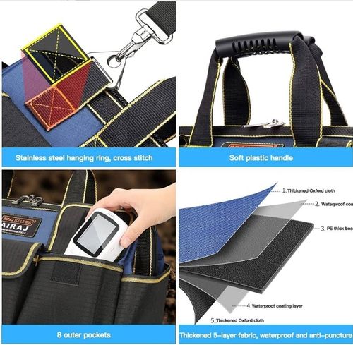 Grand sac à outils en tissu double imperméable avec rembourrage doux