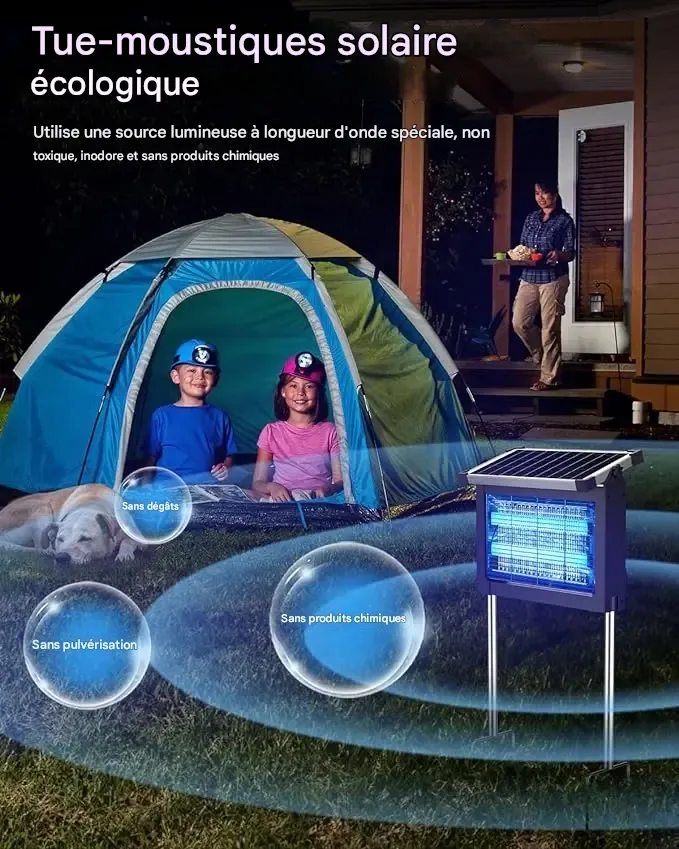 ZeChuan Destructeur d'insectes solaire d'extérieur, destructeur de moustiques étanche à énergie solaire, tue-moustiques électronique