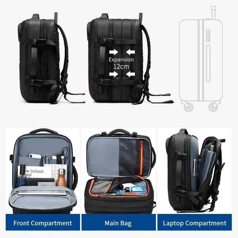 Sac de voyage décontracté pour ordinateur portable avec chargeur USB et étanche pour homme