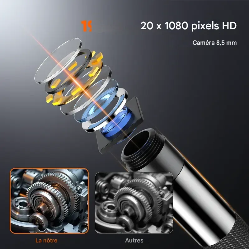 Caméra endoscopique bidirectionnelle SHEKAR 0,33 po x 0,23 po avec carte mémoire 32 Go, endoscope étanche rotatif à 360° avec lumière, caméra serpent articulée, idéale pour l'inspection automobile, mécanique, murale, de véhicules, de canalisations et le bricolage.