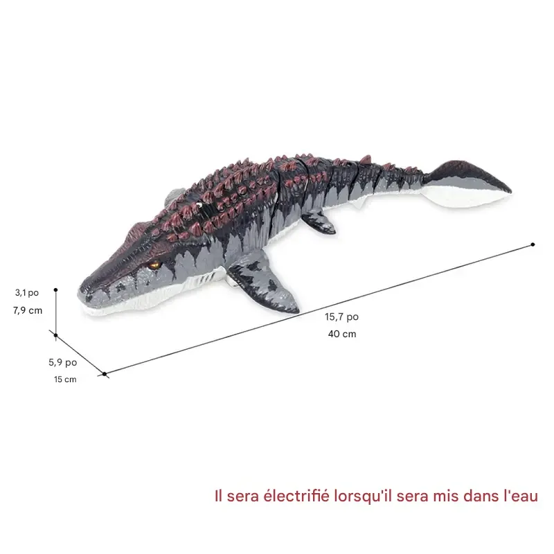 Dinosaure Mosasaure télécommandé, 1 dinosaure électrique rechargeable avec effets lumineux et jets d'eau, jouet pour la piscine, le bain, le lac et la mer