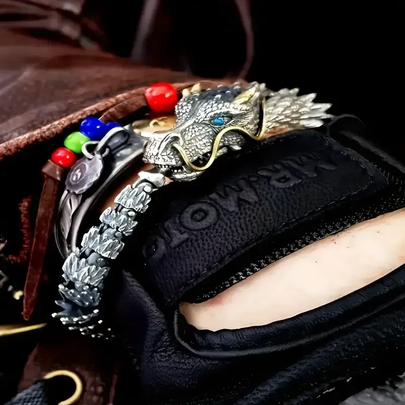 nouveau bracelet dragon chinois rétro plaqué argent personnalité dominatrice bracelet en os de dragon accessoires de personnalité tendance pour hommes