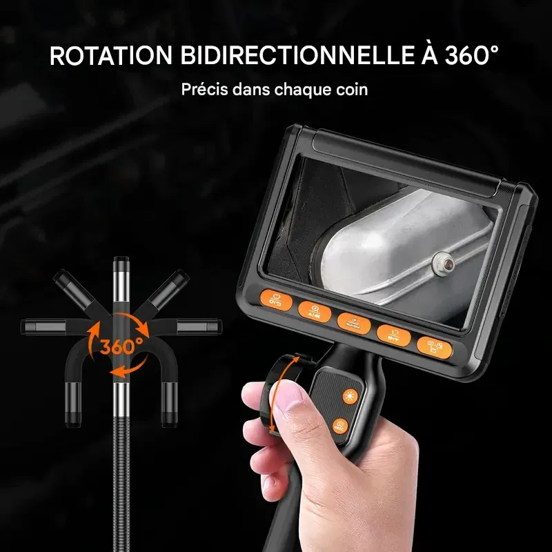 Caméra endoscopique bidirectionnelle SHEKAR 0,33 po x 0,23 po avec carte mémoire 32 Go, endoscope étanche rotatif à 360° avec lumière, caméra serpent articulée, idéale pour l'inspection automobile, mécanique, murale, de véhicules, de canalisations et le bricolage.