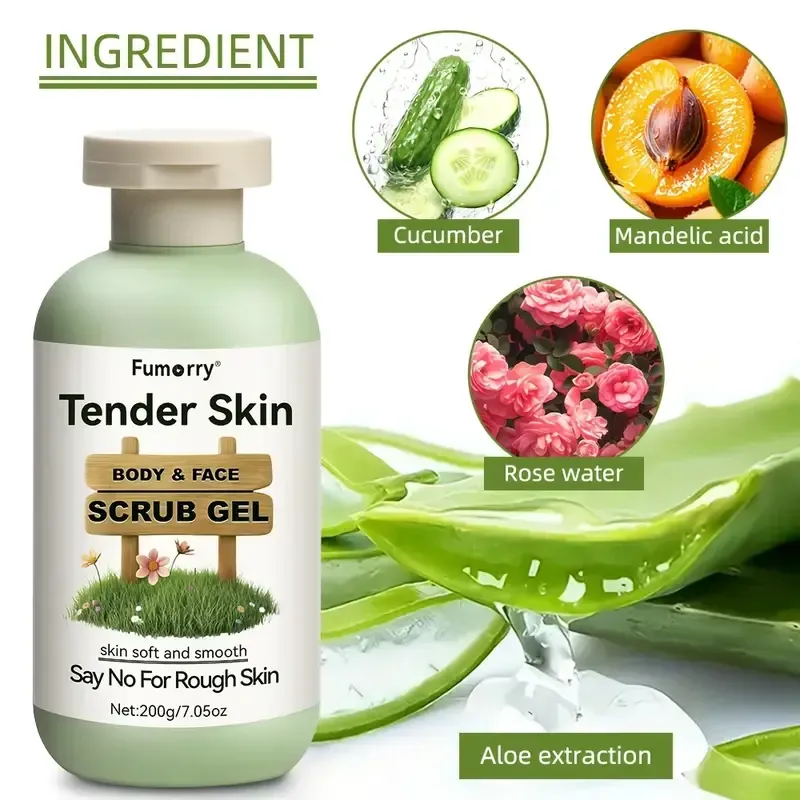 Gel exfoliant rajeunissant 200 g, nettoyant en profondeur, contient des extraits de plantes d'aloe vera, de rose et de camomille, adoucit la peau, débouche les pores, nettoie la peau, hydrate, peut être utilisé sur tout le corps, convient à tous les types de peau Achetez maintenant Achetez-en un et obtenez-en un gratuitement