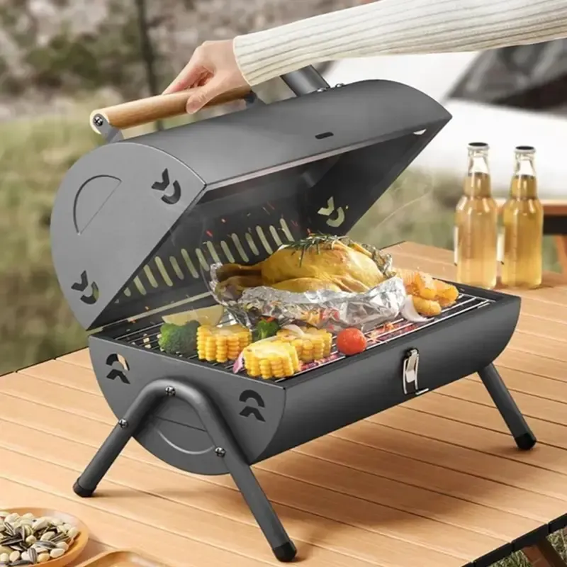 Gril portable double face pour extérieur, gril cylindrique compact, barbecue cylindrique, cuisson double face, idéal pour la cuisine en plein air dans le jardin, le camping, les pique-niques et la plage, gril pour plusieurs personnes, gril à charbon pour la maison, barbecue sans fumée, gril de camping, nouveau modèle robuste