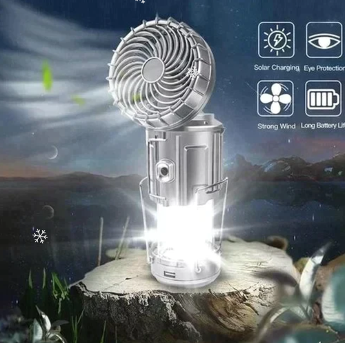 Ventilateur électrique portable extensible à batterie solaire au lithium + lampe de secours