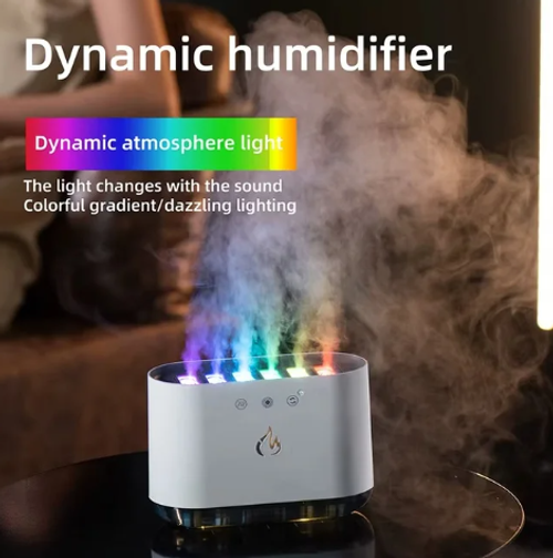 🌫️ Humidificateur Dynamique à Effet Flamme & Lumière RGB