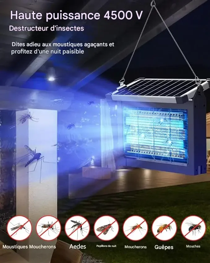 ZeChuan Destructeur d'insectes solaire d'extérieur, destructeur de moustiques étanche à énergie solaire, tue-moustiques électronique