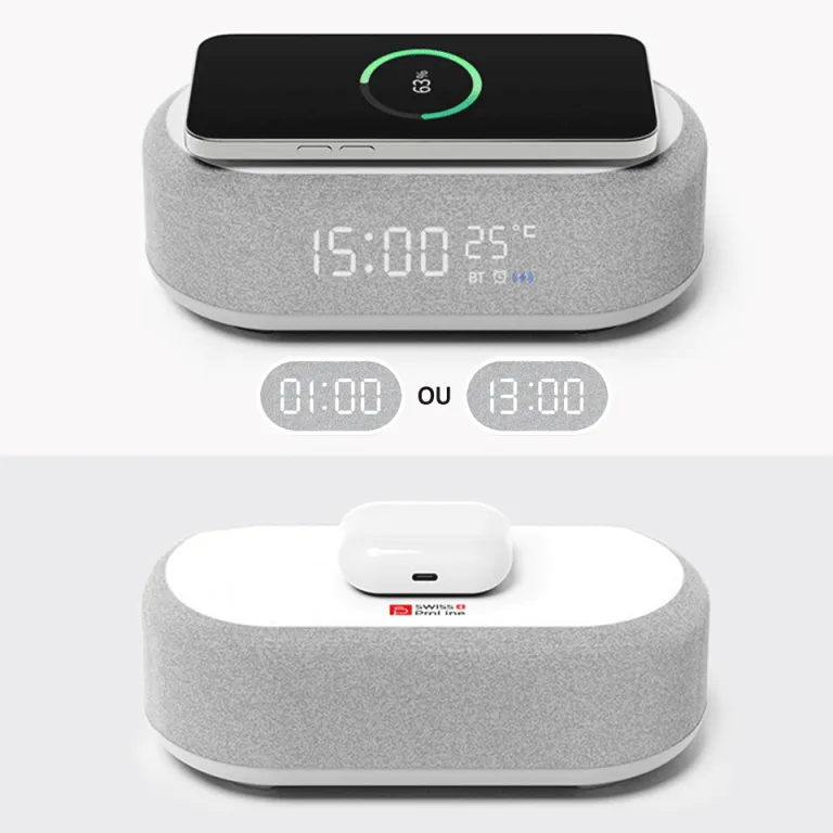 Réveil 6en1 (horloge, réveil, chargeur, LED, enceinte, thermomètre)