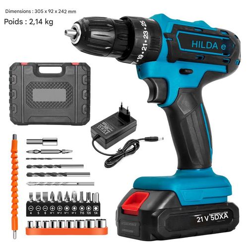 Kit combiné perceuse sans fil sans balais Seesii 3-8'' et visseuse à chocs 1-4'' avec 2 batteries, ensemble d'outils électriques sans balais 21 V Max avec chargeur rapide, offres du Black Friday