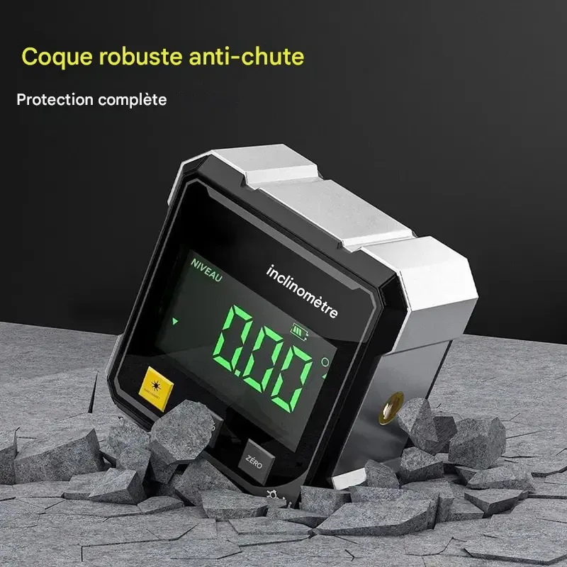 Inclinomètre magnétique numérique avec laser électronique, inclinomètre rechargeable, boîte à niveau magnétique robuste à 4 faces avec rétroéclairage LCD, rapporteur et inclinomètre pour le travail du bois, la construction et les machines. Marque : Agiufgs