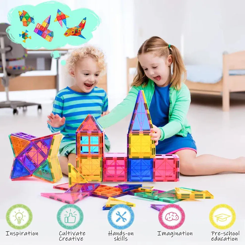 Tuiles Magnétiques Educatives – Kit de Construction avec roues pour voitures
