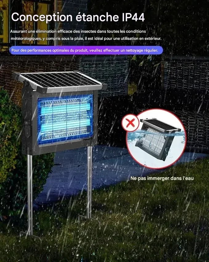 ZeChuan Destructeur d'insectes solaire d'extérieur, destructeur de moustiques étanche à énergie solaire, tue-moustiques électronique
