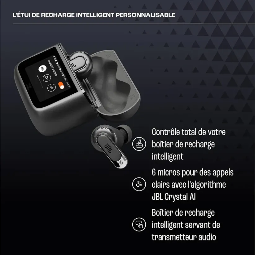 Smart Translation v8 : Écouteurs Bluetooth sans fil LCD avec écran tactile couleur et réduction active du bruit (ANC)