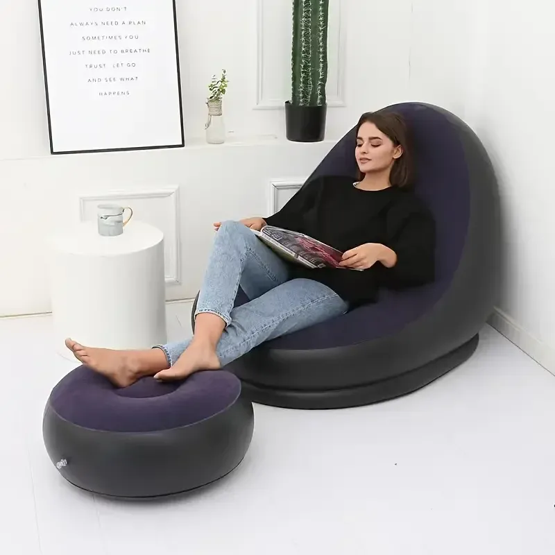 Canapé gonflable portable avec pédale, emballage coloré, canapé floqué mobile pour loisirs, maison, camping, extérieur
