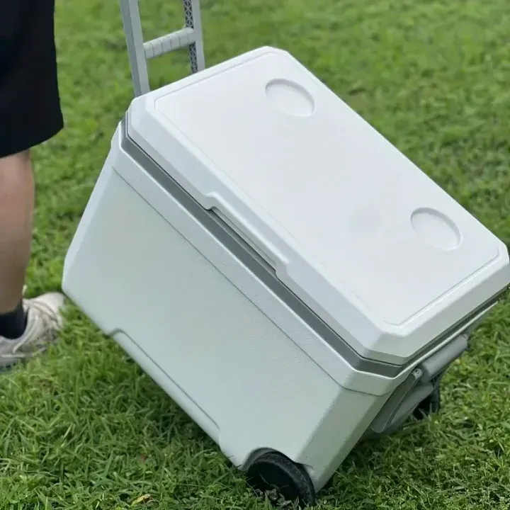 1pc Chariot extérieur de 11,89 gallons avec boîte isotherme à roulettes, boîte de stockage de nourriture fraîche de camping Support de voiture et support de bateau Réfrigérateur alimentaire de grande capacité