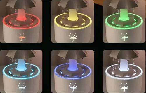 Veilleuse LED colorée avec télécommande, parapluie rotatif, humidificateur à gouttes d'eau, diffuseur d'huiles essentielles à ultrasons pour bureau