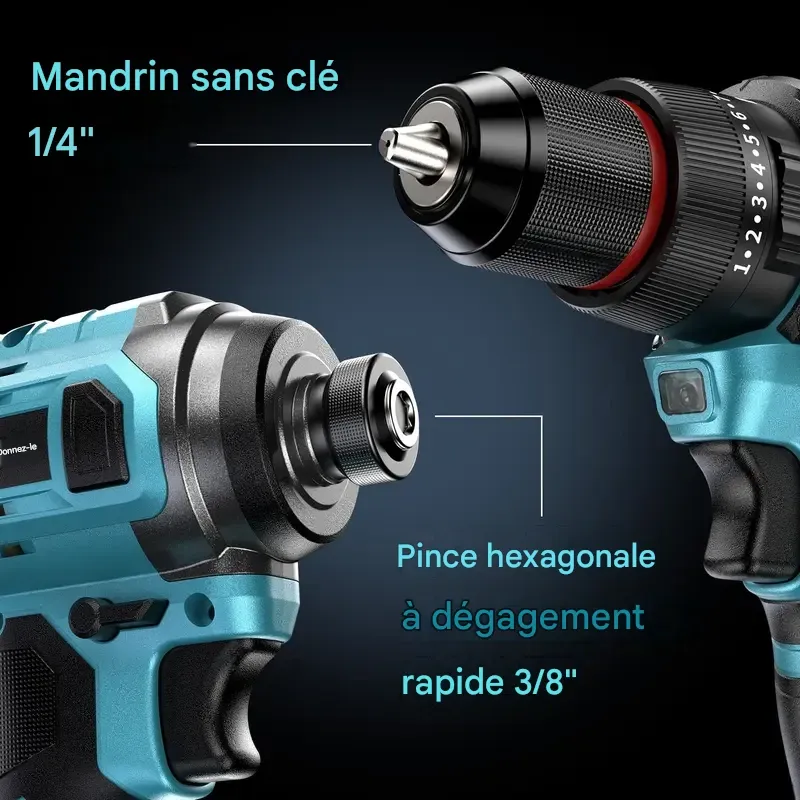 Kit combiné perceuse sans fil sans balais Seesii 3-8'' et visseuse à chocs 1-4'' avec 2 batteries, ensemble d'outils électriques sans balais 21 V Max avec chargeur rapide, offres du Black Friday
