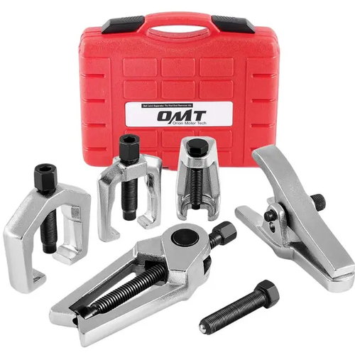 Kit d'outils multifonctions OMT 5 en 1 : séparateur de rotules robuste, extracteur de bras Pitman, kit d'outils pour embouts de biellette de direction, kit de démontage de séparateur. Idéal pour l'entretien du train avant, comme cadeau pour homme, pour la réparation automobile à domicile ou comme boîte à outils pour l'entretien automobile.