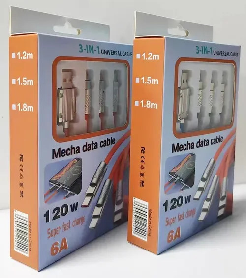 2 câbles de données à charge rapide 3 en 1 coudés rotatifs de 120 W