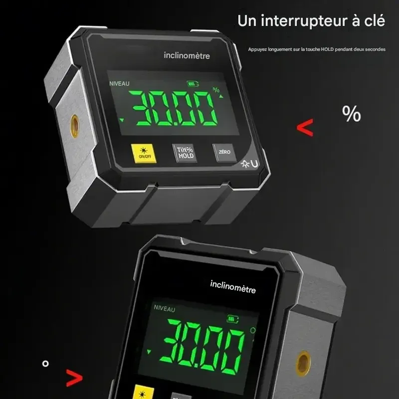 Inclinomètre magnétique numérique avec laser électronique, inclinomètre rechargeable, boîte à niveau magnétique robuste à 4 faces avec rétroéclairage LCD, rapporteur et inclinomètre pour le travail du bois, la construction et les machines. Marque : Agiufgs