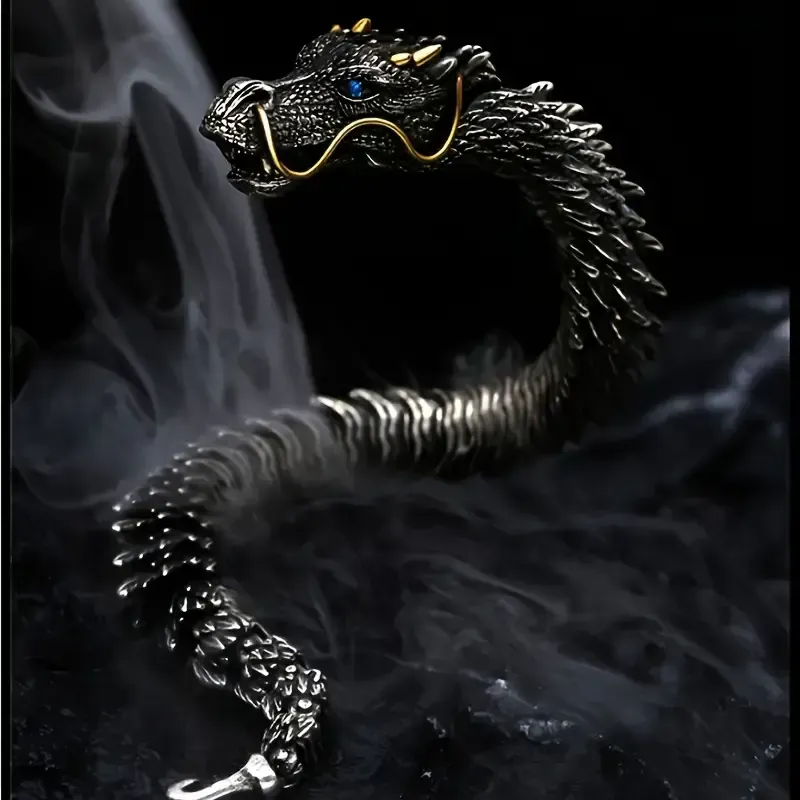 nouveau bracelet dragon chinois rétro plaqué argent personnalité dominatrice bracelet en os de dragon accessoires de personnalité tendance pour hommes