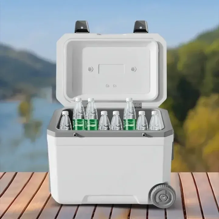 1pc Chariot extérieur de 11,89 gallons avec boîte isotherme à roulettes, boîte de stockage de nourriture fraîche de camping Support de voiture et support de bateau Réfrigérateur alimentaire de grande capacité