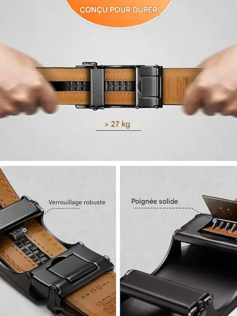 Ceinture à cliquet en cuir pour homme, style décontracté et ajustable (35 mm), ceinture en cuir